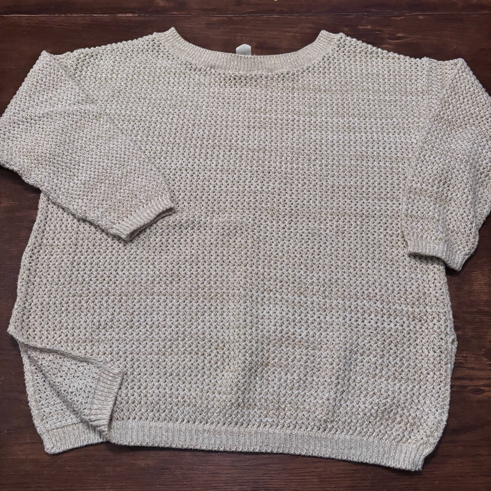 Venezia Cream with Gold Crew Neck Sweater with Chunky Open Knit‎ Texture